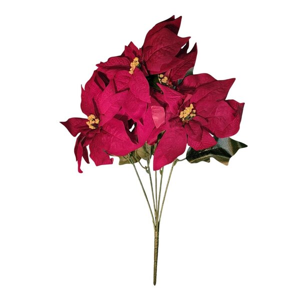 Ashland Christmas Noël Burgundy Poinsettia Deluxe Bush Artificial Flowers - Picture 2 of 4